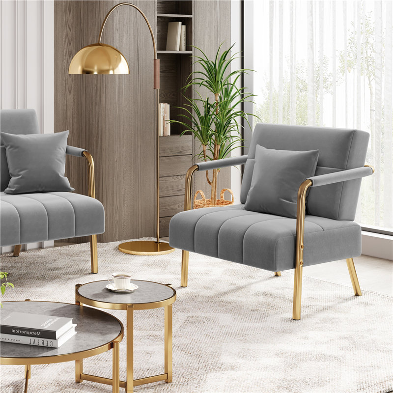 Color Velvet Armchair, Light Grey