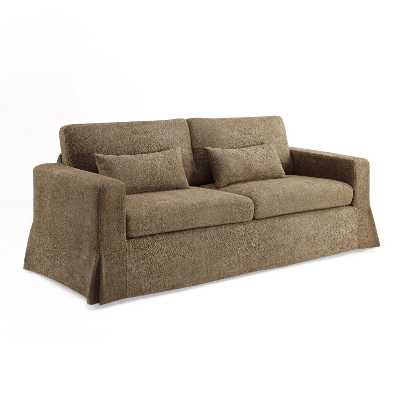 83.9" W 3-Seater Slipcovered Sofa, Camel Boucle