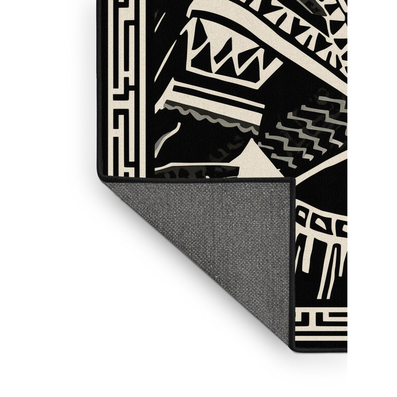 Tapis gris moelleux à motif géométrique moelleux d'inspiration aztèque aigle Warrior, 3x5