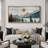 Western Wood Effect Landscape " Tranquil Wood Effect Mountain Sunset Modern Art Vintage Landscape Extra Large Pictures "-111176096-98041961