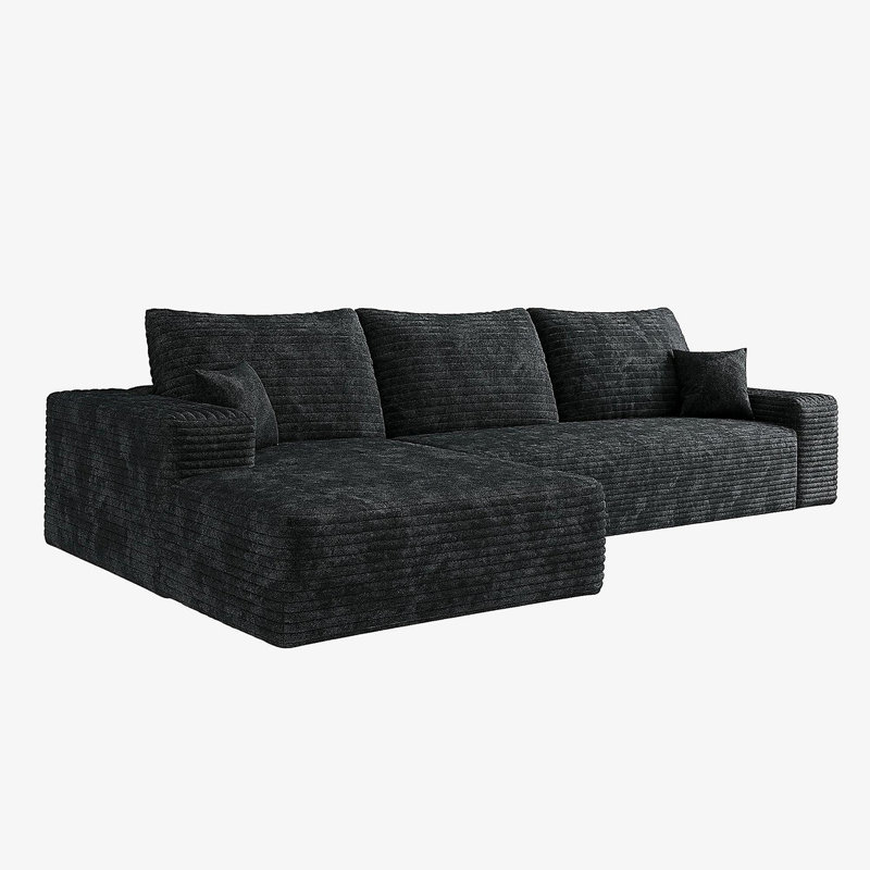 Canapé modulaire 107 po avec méridienne en L 107 po, canapé modulaire moderne avec assise profonde, canapé rembourré pour la chambre à coucher du salon, aucun assemblage requis (tissu en velours côtelé moelleux)