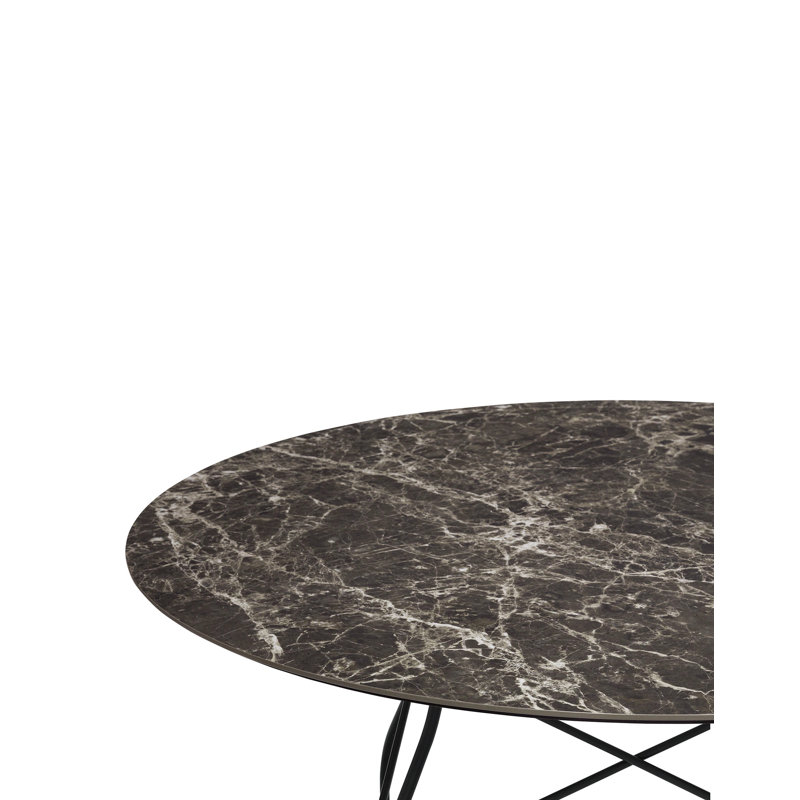Glossy Round Dining Table, Brown Emperador