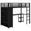 Lit mezzanine compact en métal avec garde-robe de rangement, bureau et tablettes de présentation