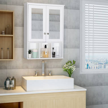 wood bathroom medicine cabinet with mirror