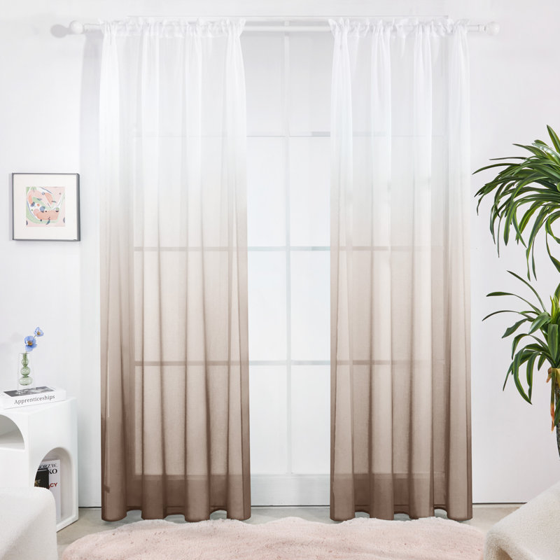 Zhejno Sheer Curtain Pair, 52" W x 90" L, Brown