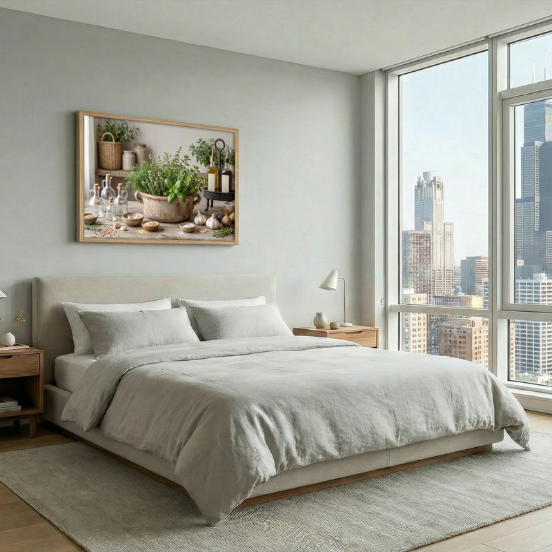 Ensemble de 1 tableau sur toile représentant un jardin d'herbes aromatiques, H 28 po x l 40 po, Naturel