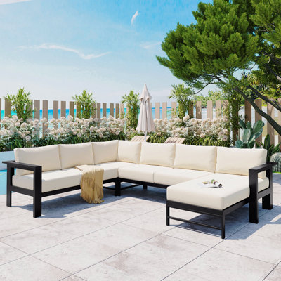 Ensemble de canapé d'extérieur en forme de U pour plusieurs personnes, adapté aux jardins, aux cours et aux balcons