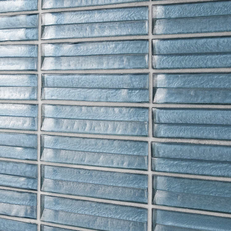 Maya Stacked 12x12 Polished Glass Mosaic Tile, Stacked Sky