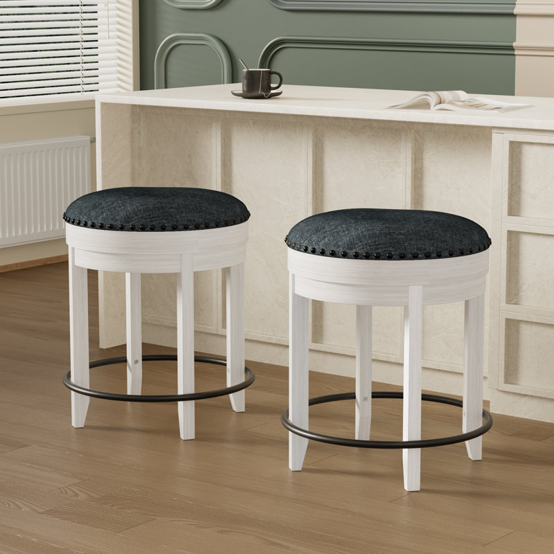 Krishay Forge Solid Wood & Mdf American Traditional Swivel Barstool, White