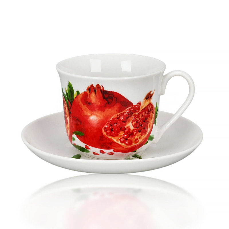 Grande tasse à thé en porcelaine avec soucoupe Pomegranate 13,5 oz liq. (400 ml)