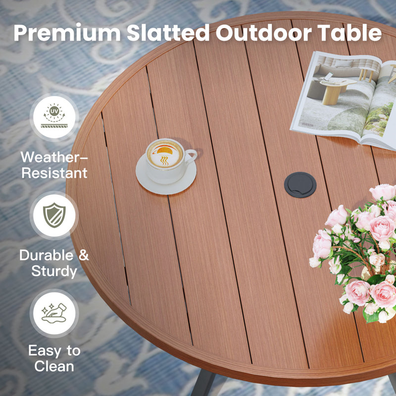 41" Round Patio Table With Storage Shelf, Brush Wood Brown