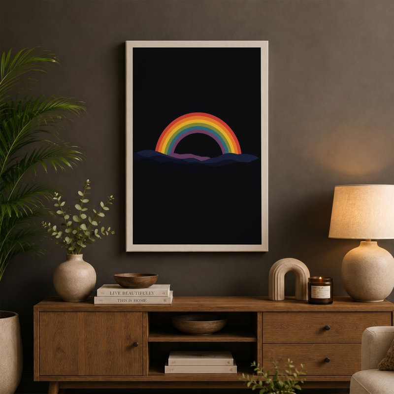 Neon Rainbow Light Modern - Wrapped Canvas, 18x12 - 45.7 x 30.5 cm, Terracotta Border