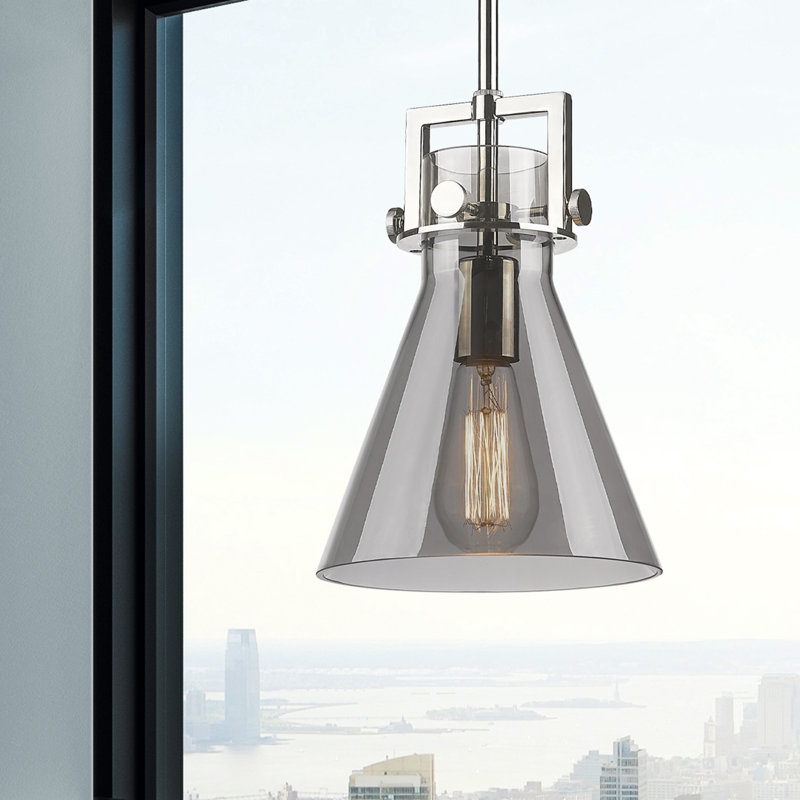 Luminaire suspendu avec tige 30 po Coterie, Plaqué couleur fumée, Nickel poli, H 11,38 po x l 8 po x P 8 po