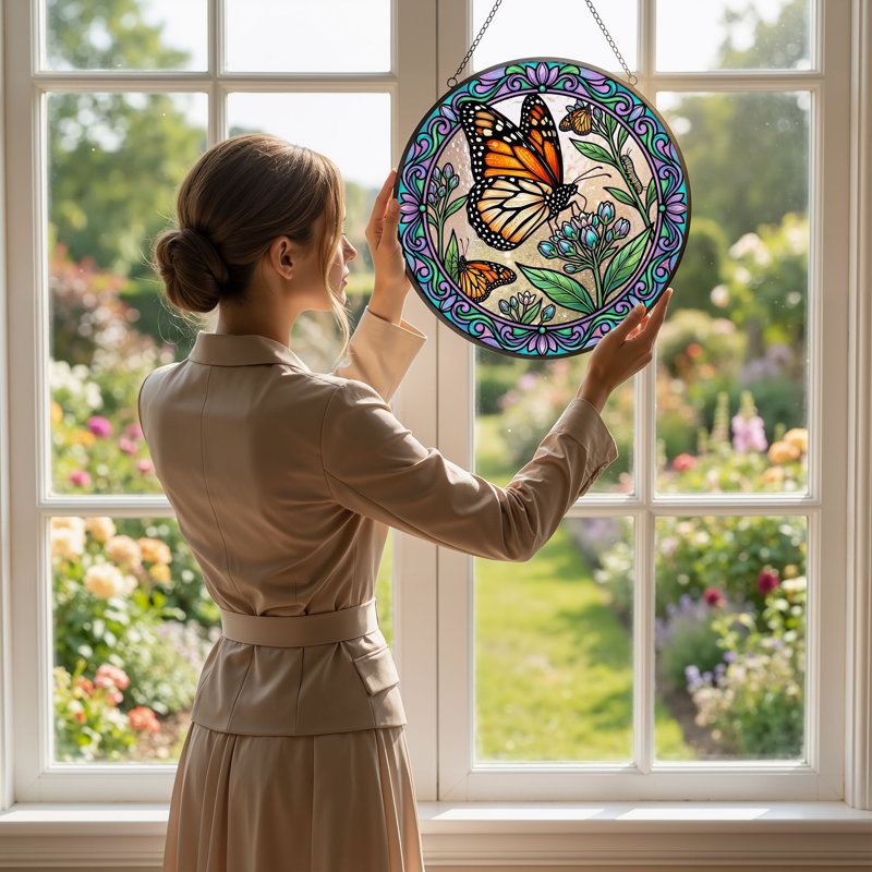 Panneau de vitrail de jardin Butterfly ， 7,8H, H 7,8 po