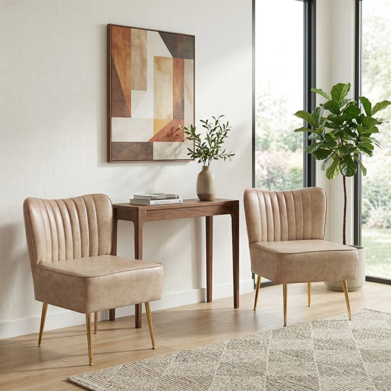 Chaise d'appoint d'appoint avec pieds dorés, Similicuir beige