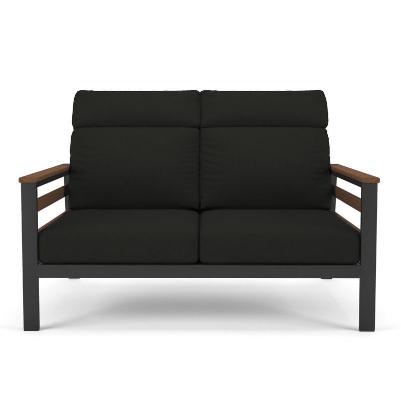 Causeuse d'extérieur en métal avec coussin Sunbrella Townsend, Brun, Toile noire