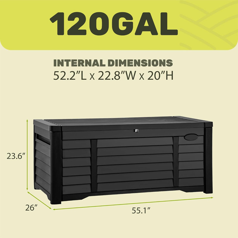 Kazoo 55.1'' W 120 Gallons Water Resistant Resin Lockable Deck Box, Black