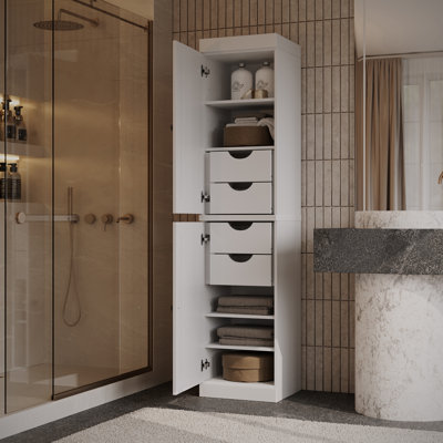 100% Solid Wood Bathroom Storage Cabinet, Shaker Doors, 4 Drawers, Adjustable Shelves, 16.5" Wide, 71.5" Tall