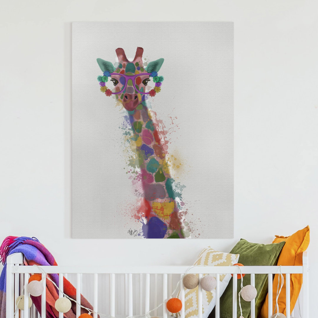 Leinwandbild Regenbogen Splash Giraffe