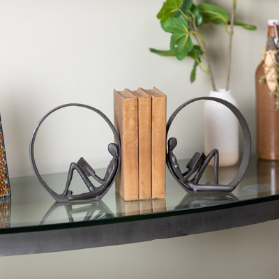 Krahn Encircled Reader Bookends - Male and Female Iron Figurines
