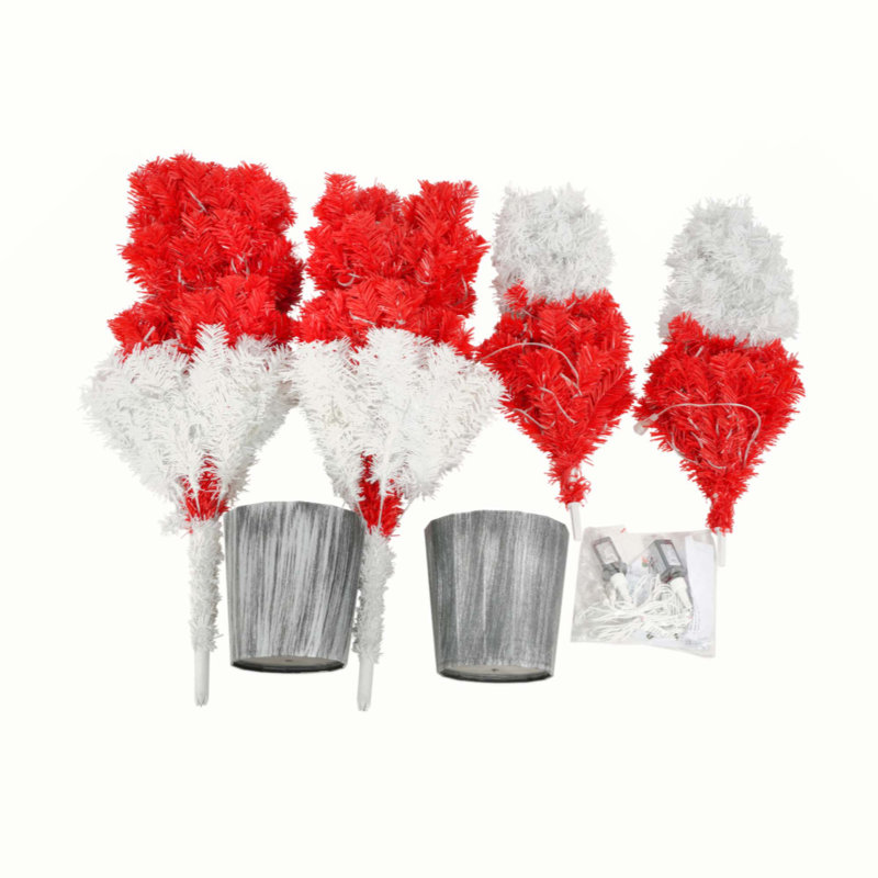 Lighted  Santa Hat Style Christmas Tree Set Of 2, 4Ft Artificial Tree With Warm White Lights, Christmas Tree For Decoration Inside And Outside