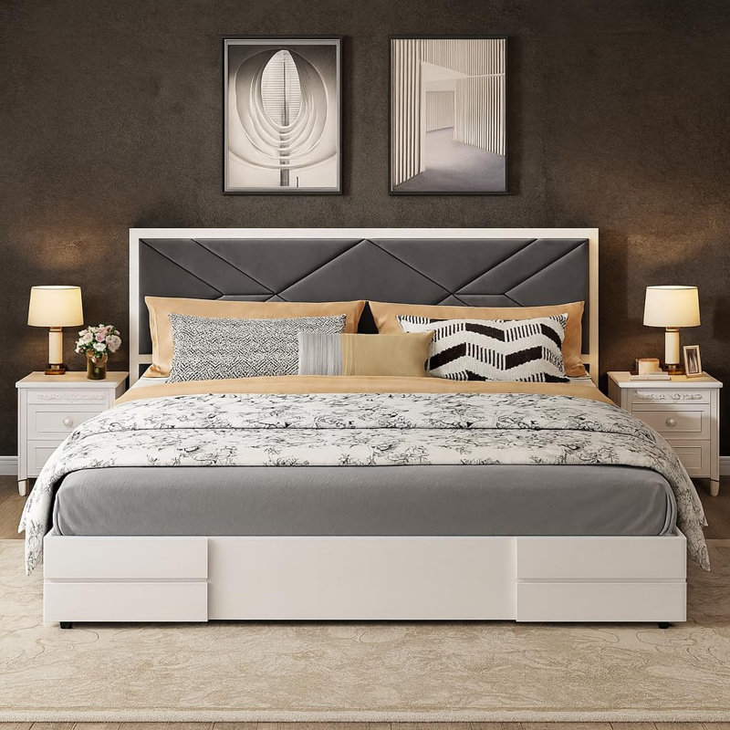 Full Upholstered Platform Bed Frame with Padded Headboard, Sturdy Wood Slats Support, Quiet Design, Fast Assembly, Full