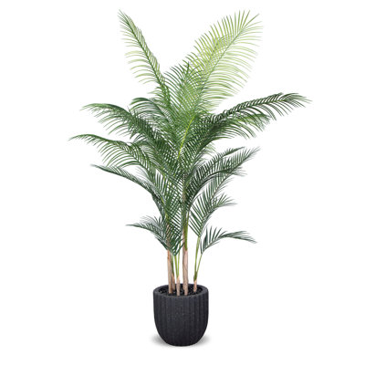 Faux palmier de Madagascar en pot dans un pot à fleurs en fibre de verre noir d'une hauteur de 72 pouces