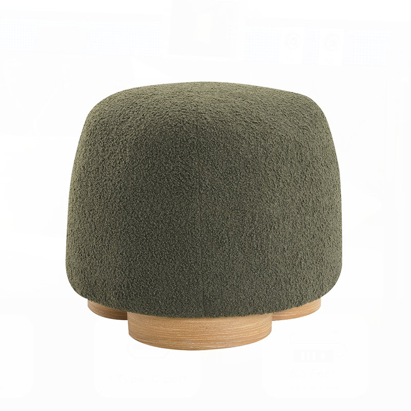 Fully Assembled Round Soft Teddy Fabric Upholstered Ottoman, Footstool with Soft Padded Seat for Modern Living, Olive Green