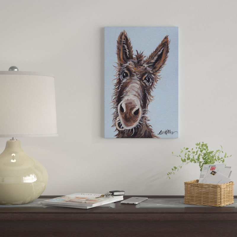 «Rufus The Donkey On Blue Grey» par Hippie Hound Studios, impression sur toile tendue, H 12 po x l 8 po x P 0,75 po