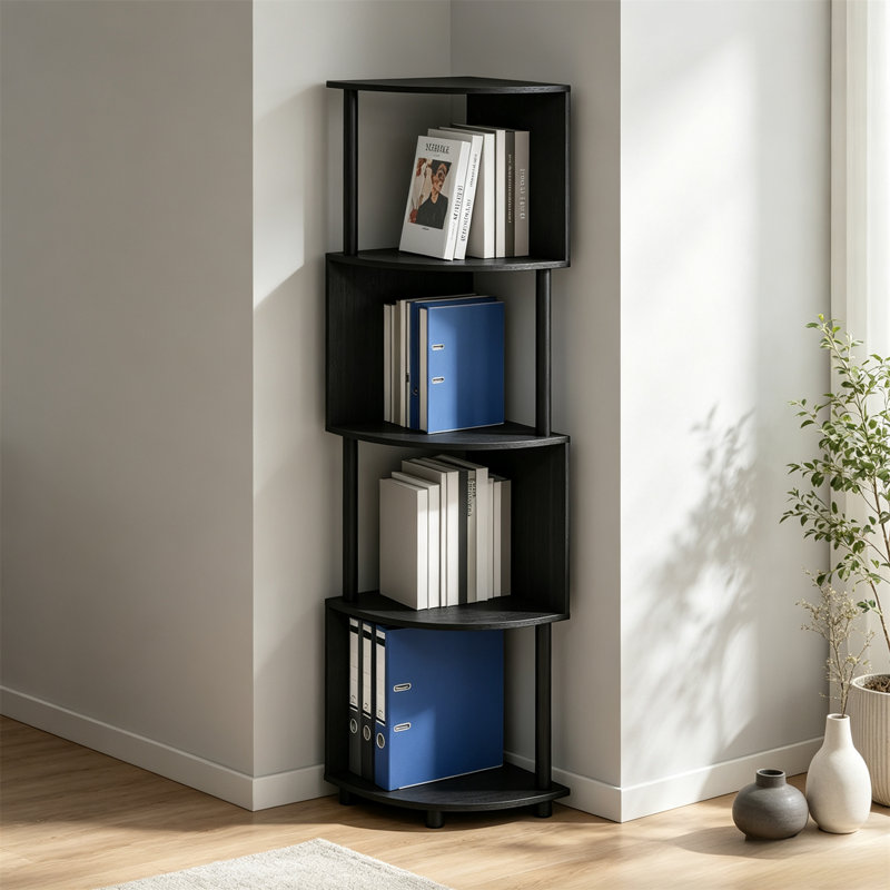 Tablette d'angle, bibliothèque d'angle à 4 niveaux, support de rangement en zigzag, tablette de présentation, bibliothèque pour l'organisation et le rangement, idéale pour le salon, le bureau à domicile