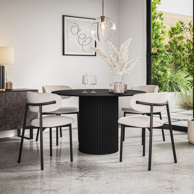 Arlo Black Table Top W Black Legs + Myla Linen Dining Chair Grey Set Of 4, Black, Beige, Set of 4