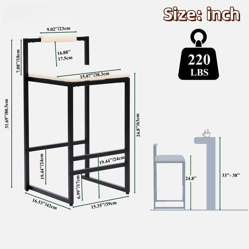 Tijs 2 Upholstered Bar Stools with Metal Frame