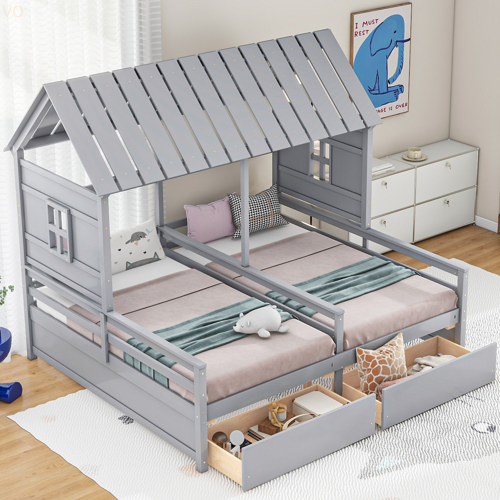 Ophelia & Co. Twin Size House Platform Beds With Two Drawers For Boy ...