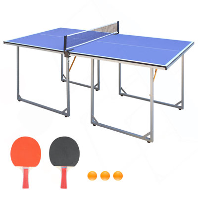 6Ft Mid-Size Table Tennis Table Foldable & Portable Table Set For Indoor & Outdoor Games With Net, 2 Table Tennis Paddles And 3 Balls