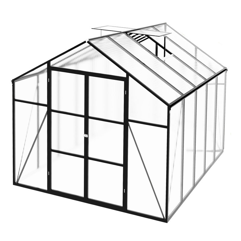 Serre en polycarbonate de 8 pi x 10 pi pour les jardins et les arrière-cours - Cadre en aluminium robuste, toutes saisons, bloc, spacieux, facile à assembler, drainage extérieur robuste, abri, abri