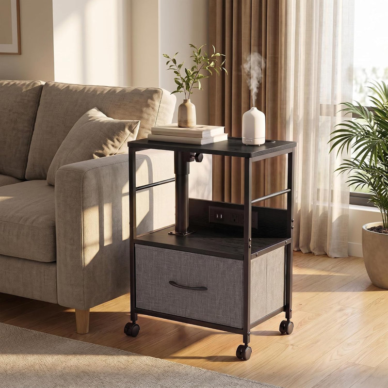 Table de chevet pivotante à plateau relevable avec station de charge et table de chevet, Gris