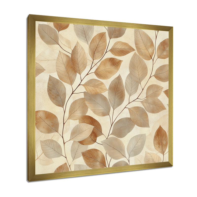 «Brown Leaves Botanical», art mural sur toile, H 16 po x l 16 po, Reproduction encadrée d'une seule photo, Doré