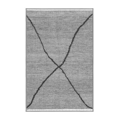 Tapis gris en laine et polyester tissé à la machine 7 pi x 10 pi Aquadale