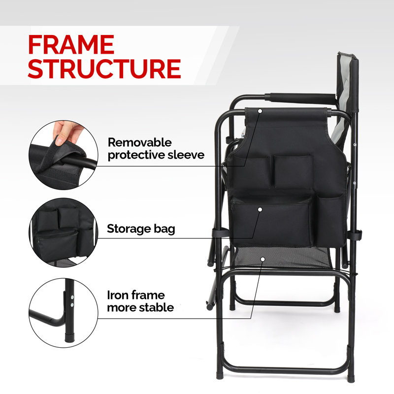 Black Frame Directors Camping Chair With Side Table