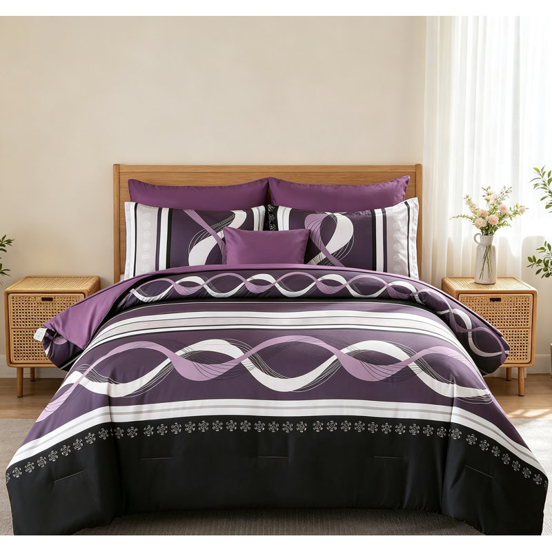 Ensemble de couette violet King 8 pièces de style bohème, livré dans un sac