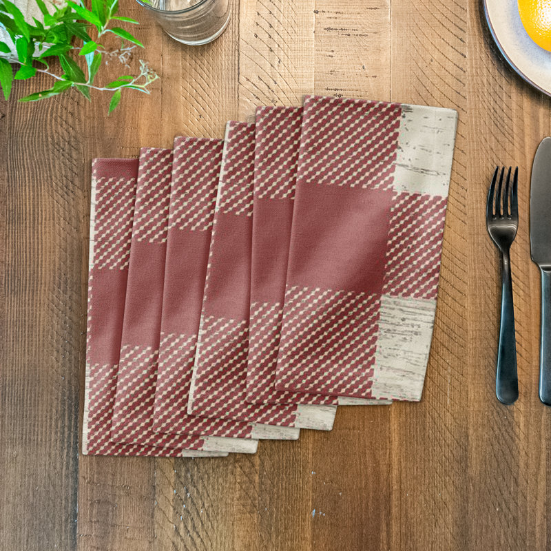 Murin Cotton Twill Plaid Square Napkin, Red