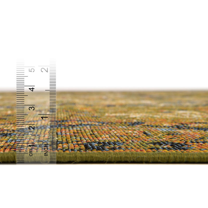 Tapis d'extérieur traditionnel Green_Unique Loom Nosara, Tapis de couloir 2 pi 7 po x 5 pi 3 po