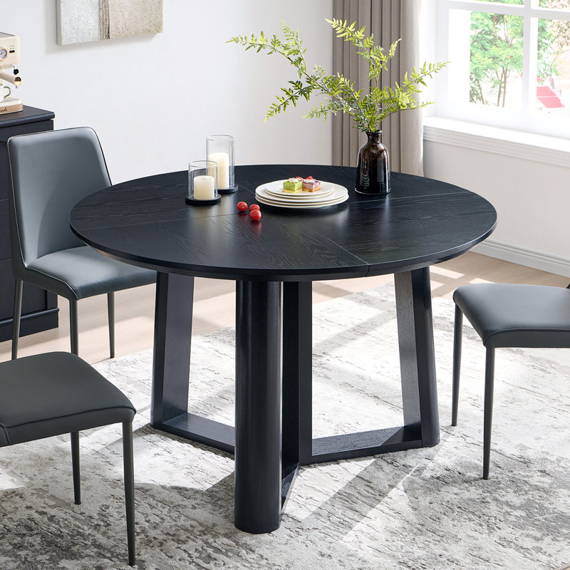 47" Round Dining Table For 6 With Triangular Structure Pedestal Stable Base, Circle Kitchen Tables For Dining Room, Kitchen