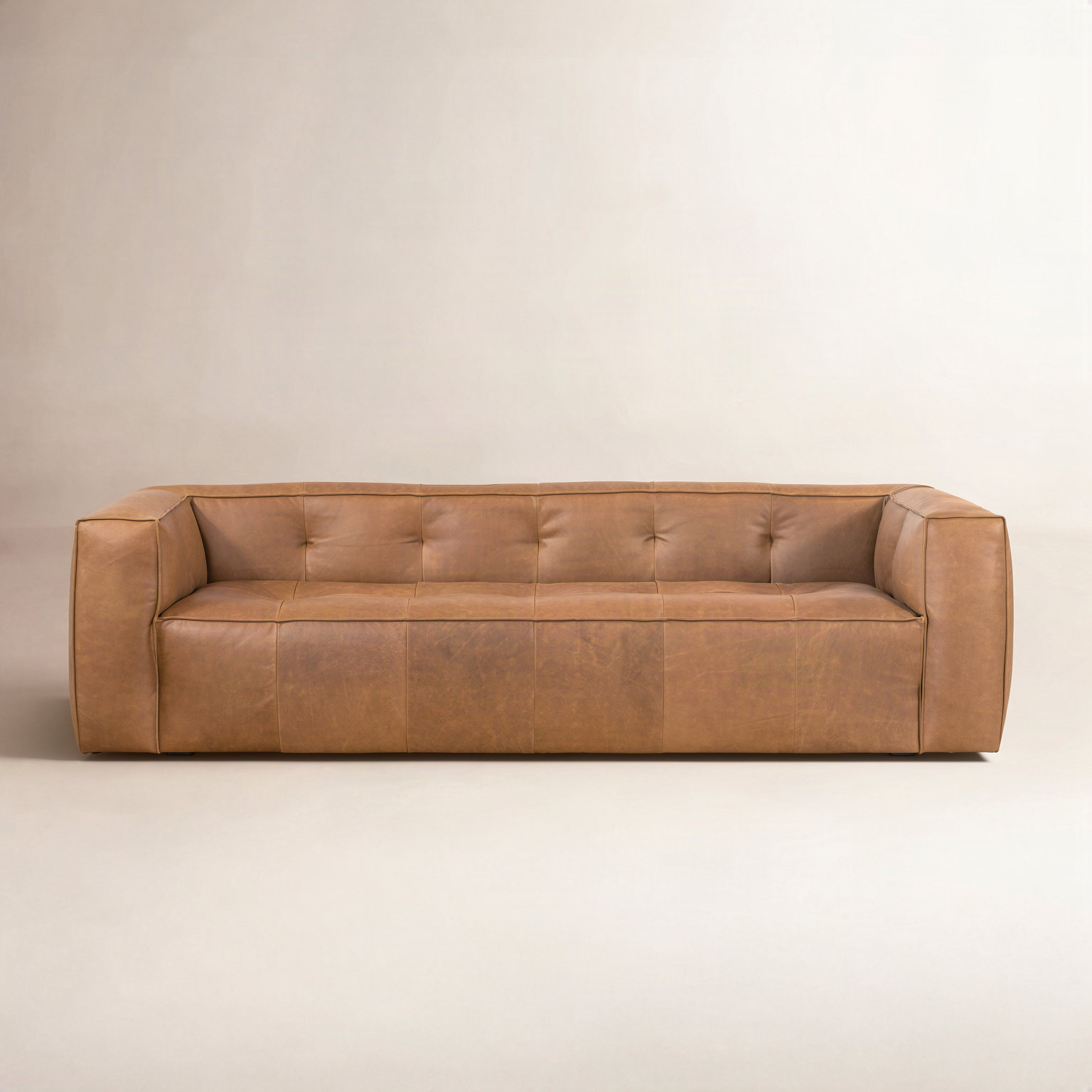 92" Genuine Leather Sofa, Saddle Tan Genuine Leather