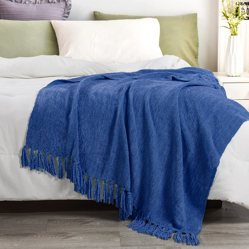 Jeté tricoté en cristal et chenille, Lapis bleu, L 80 po x l 60 po