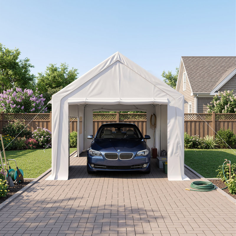 12 ft. W x 20 ft. D Heavy-Duty Carport Canopy , Portable Garage for Pickup, White, White, 12 ft. W x 20 ft. D