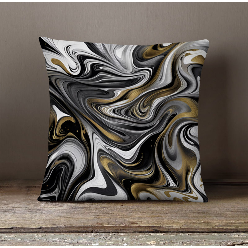 Throw Pillow With Insert, 16"H x 16"W, Black/Brown/Gray Abstract 1