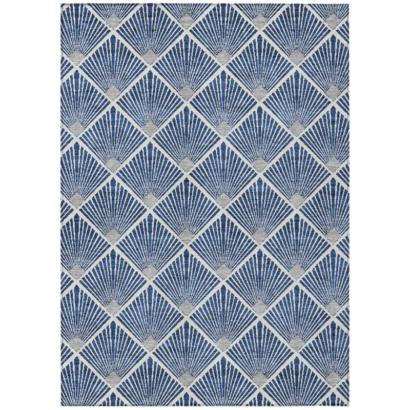Tapis intérieur / extérieur lavable géométrique 10 pi x 14 pi bleu marine et ivoire HomeRoots