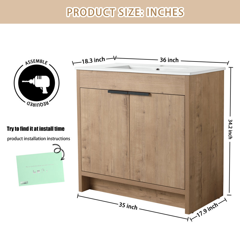 36'' Single Bathroom Vanity with Ceramic Top