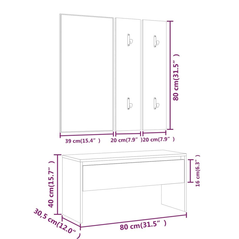 Ivens vidaXL Hallway Furniture Set Engineered Wood, Grey